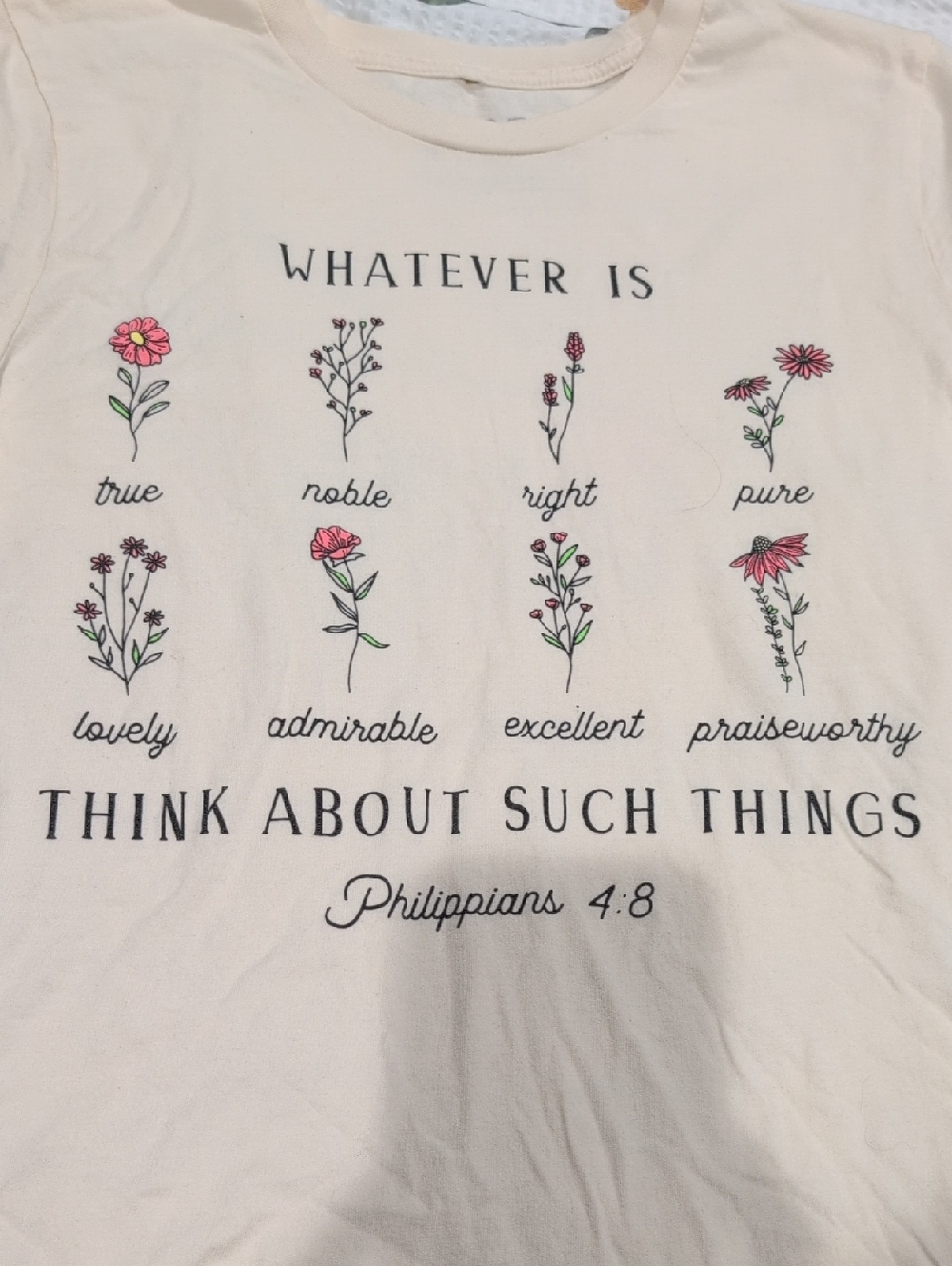 Philippians 4:8 Floral Graphic Tee - Cream